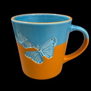 STARBUCKS Turquoise TERRACOTTA ORANGE Butterfly MUG Cup 17 oz. 2006